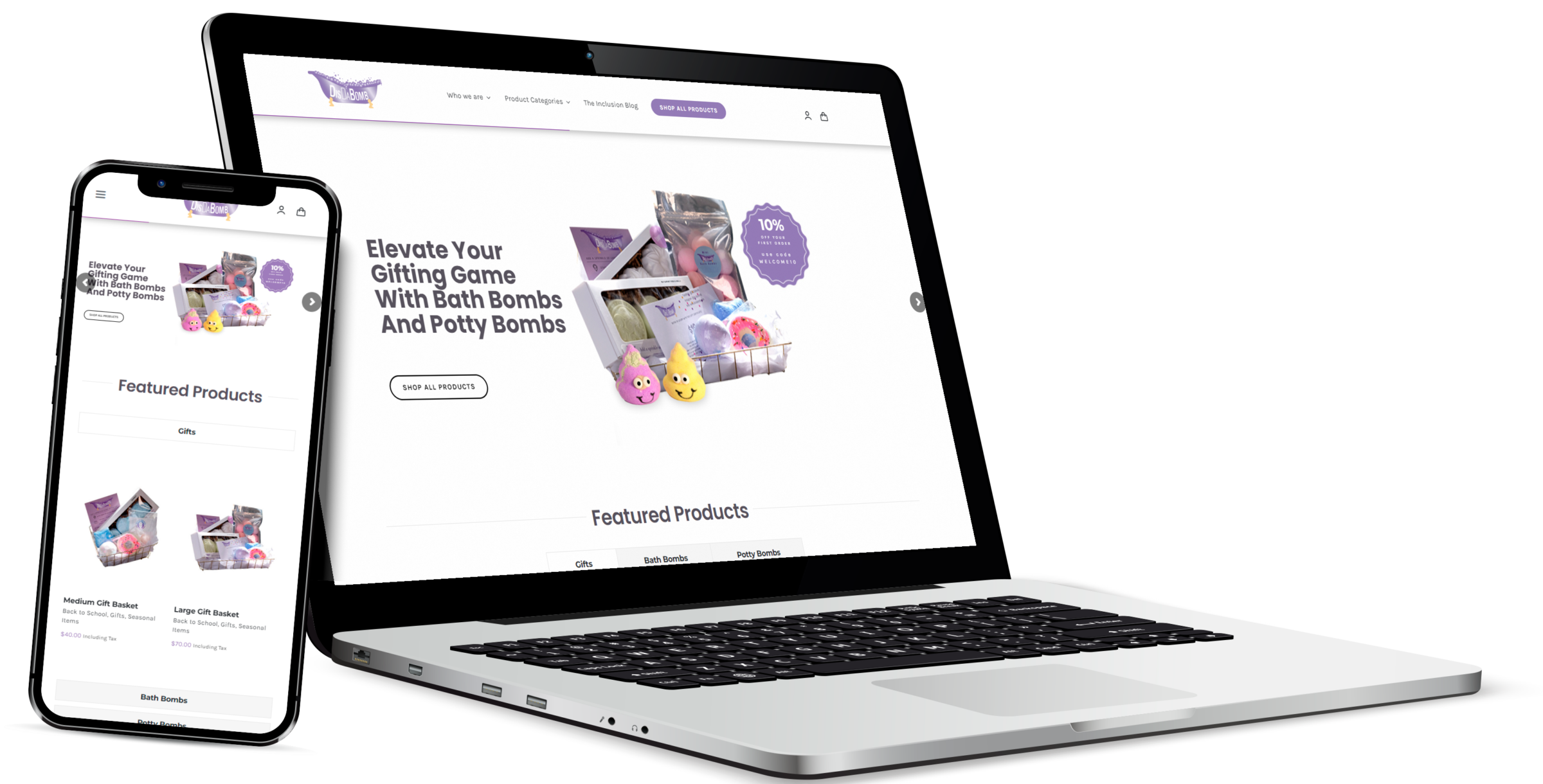 disdabomb website - laptop and iphone